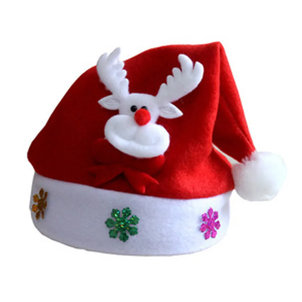 

12 PCS Childrens Fashion Christmas Santa Claus Cap Cute Wapiti Print Kids Xmas Cozy Soft Warm Caps Gifts Holiday Party Costumes