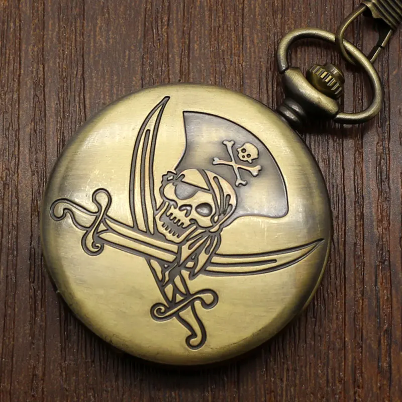 Bronze Quartz Pocket Watch Classic Pirates of The Caribbean Skull Cool