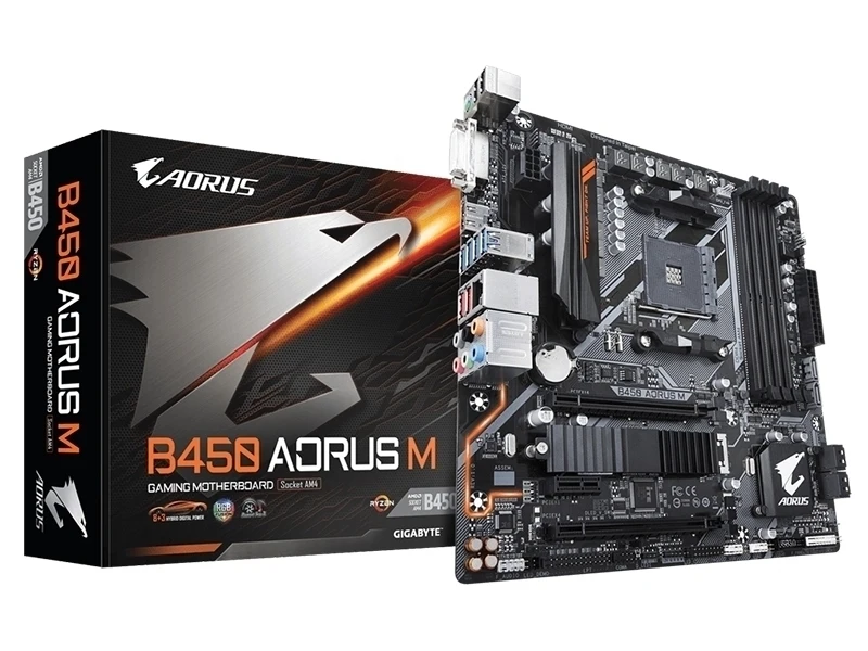 Новая оригинальная материнская плата Gigabyte B450 AORUS M с разъемом AM4 DDR4 DVI HDMI 64 Гб GA-B450 AORUS M настольная материнская плата