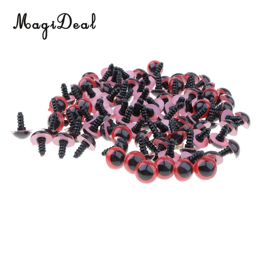 100-Piece 8mm/ 10mm/ 12mm/ 14mm Plastic Safety Eyes with BACKS for Bear Doll DIY Craft - Yellow / Green / Red