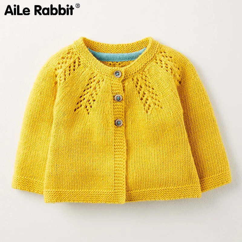 

AiLe Rabbit brand children's wear knitted sweater bump color round neck long sleeve cardigan sweater of the girls