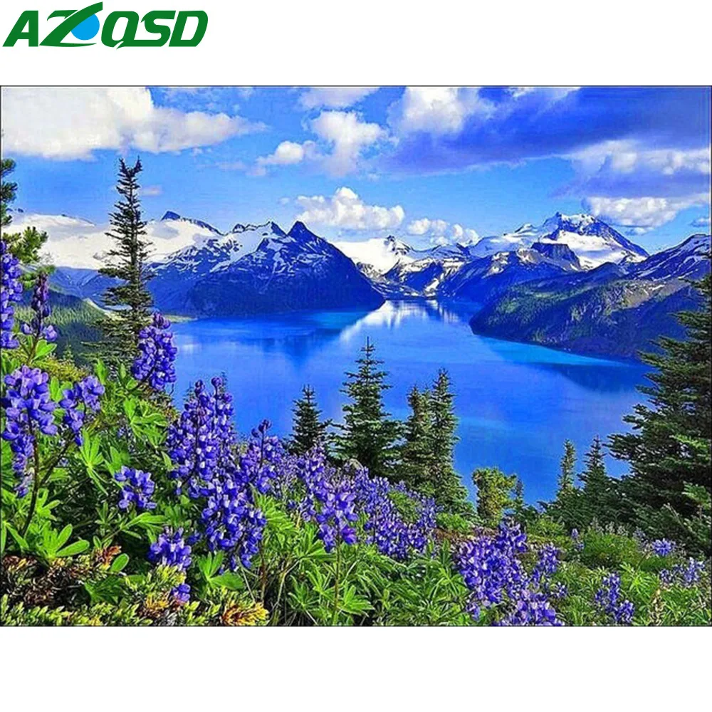 Azqsd Алмазная вышивка горы пейзаж крестиком подарок ручной работы картина стразы