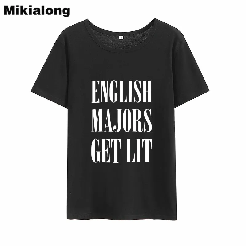 Mikialong inglês majors obter iluminado engraçado t camisas das mulheres 2018 manga curta solta camisa de algodão camisa femme tumblr