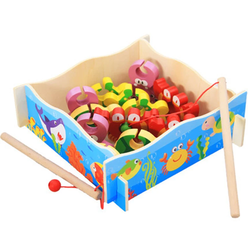 Детские развивающие игрушки Рыба деревянная Магнитная рыболовная игрушка набор Рыбная игра обучающая рыболовная игрушка детский день рождения/Рождественский подарок