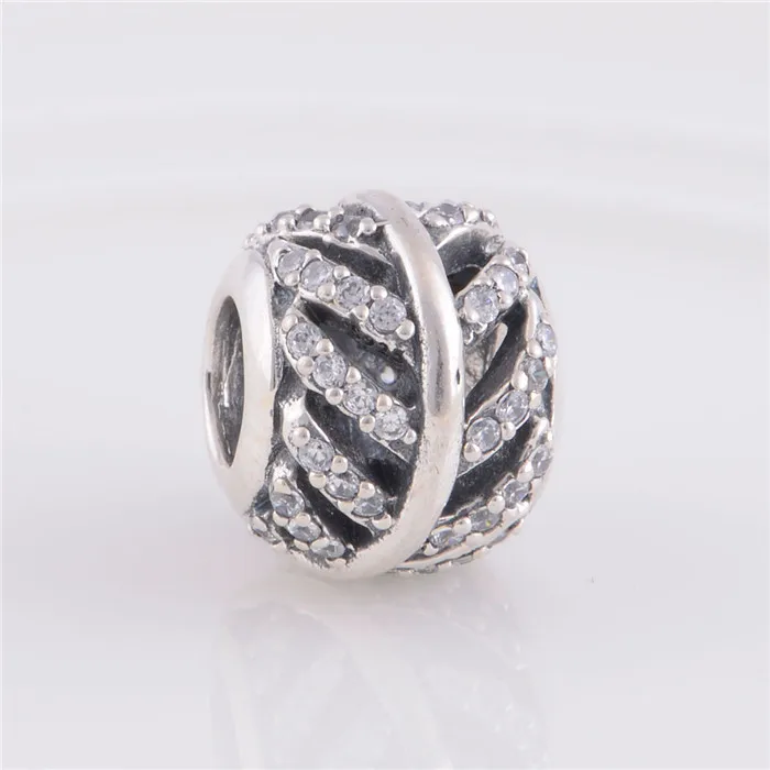 

NEW Pave Feather Thread Bead 925 Sterling Silver Bead/DIY Craft Beads Jewelry Accessories/Fits European Pandora Style Bracelets