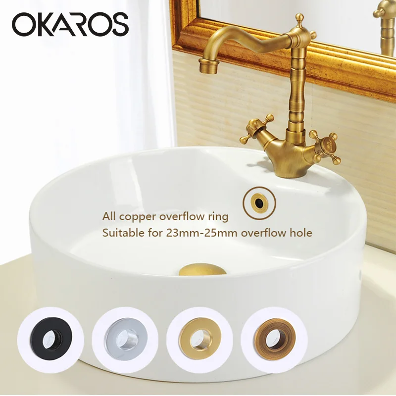OKAROS Bathroom Basin Sink Overflow Cover Brass Decoration Six foot Ring Bathroom Product Basin Tidy Insert