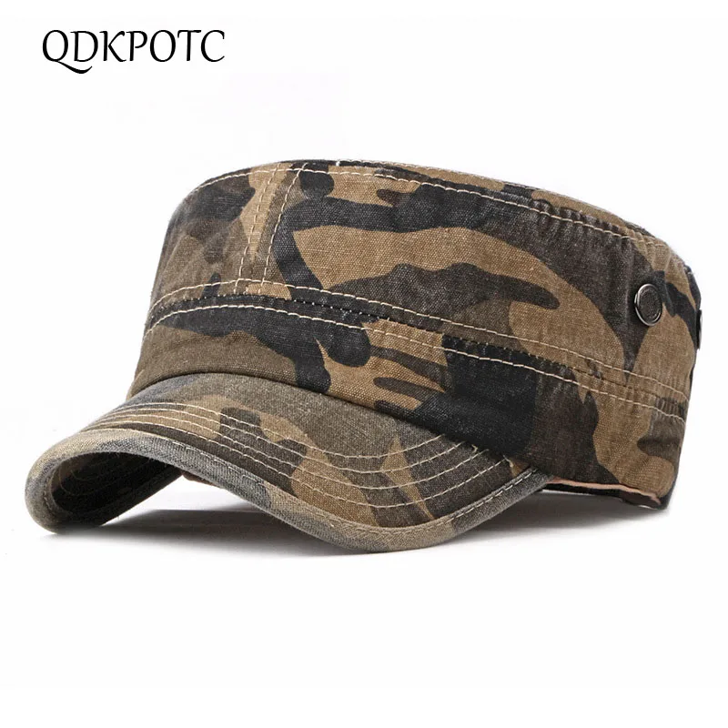 

QDKPOTC Army Camouflage Flat Top Mens Women Caps Hat Adjustable Casual Military Hats Men Snapback Cadet Military Patrol 2018 New
