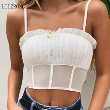 

Sexy Transparent Slash Neck Crop Top Women Summer Sleeveless Short Tank Top Black White Slim Tube Top Female Plus Size Camisole