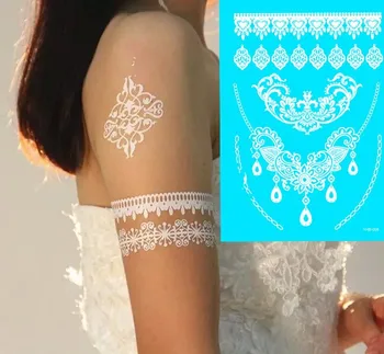 

8pcs Exquisite Design Lace White Henna Tattoo Sticker Butterfly Feather Flower Temporary Tatoo Body Art Tatuagem 9 model Choose