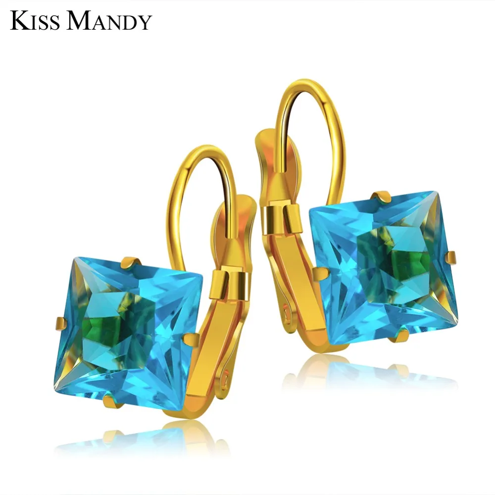 Женские квадратные серьги гвоздики с фианитом KISS Mandy 5 цветов модные свадебные