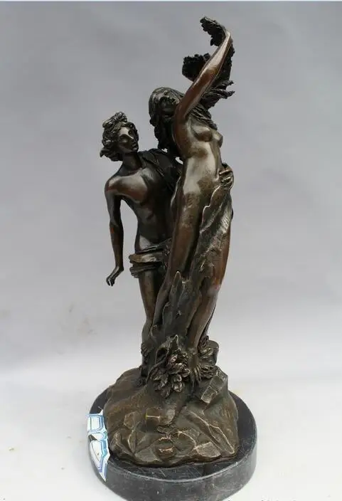 

14"Western Art sculpture Bronze Marble Nude Belle Women Men Statue