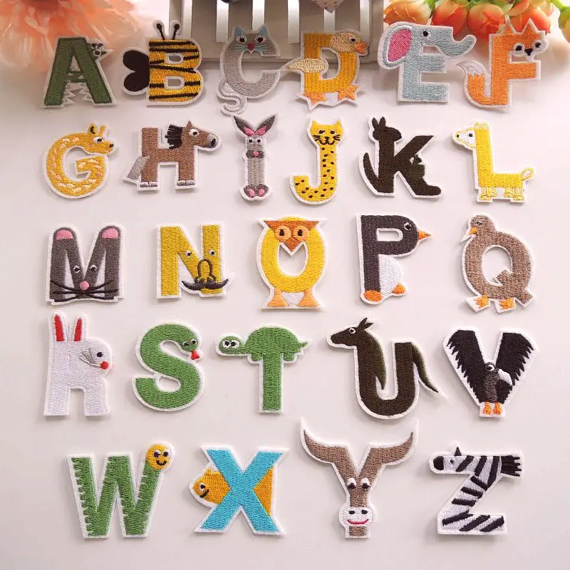 Мультяшные нашивки одежда брюки вышивка DIY модная бирка с именем 26 букв животных