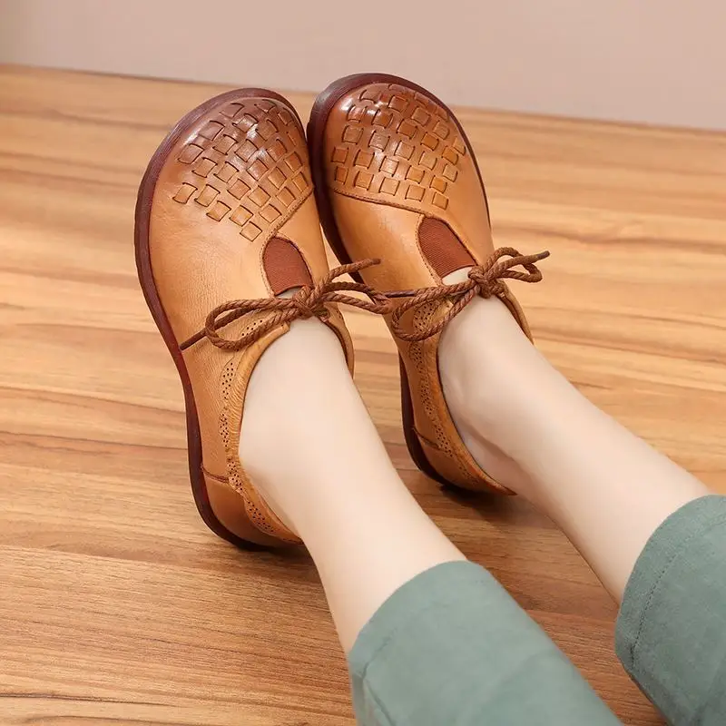 Высококачественная женская обувь из натуральной кожи на шнуровке в стиле ретро; женские удобные лоферы ручной работы; женская обувь для отдыха; кроссовки