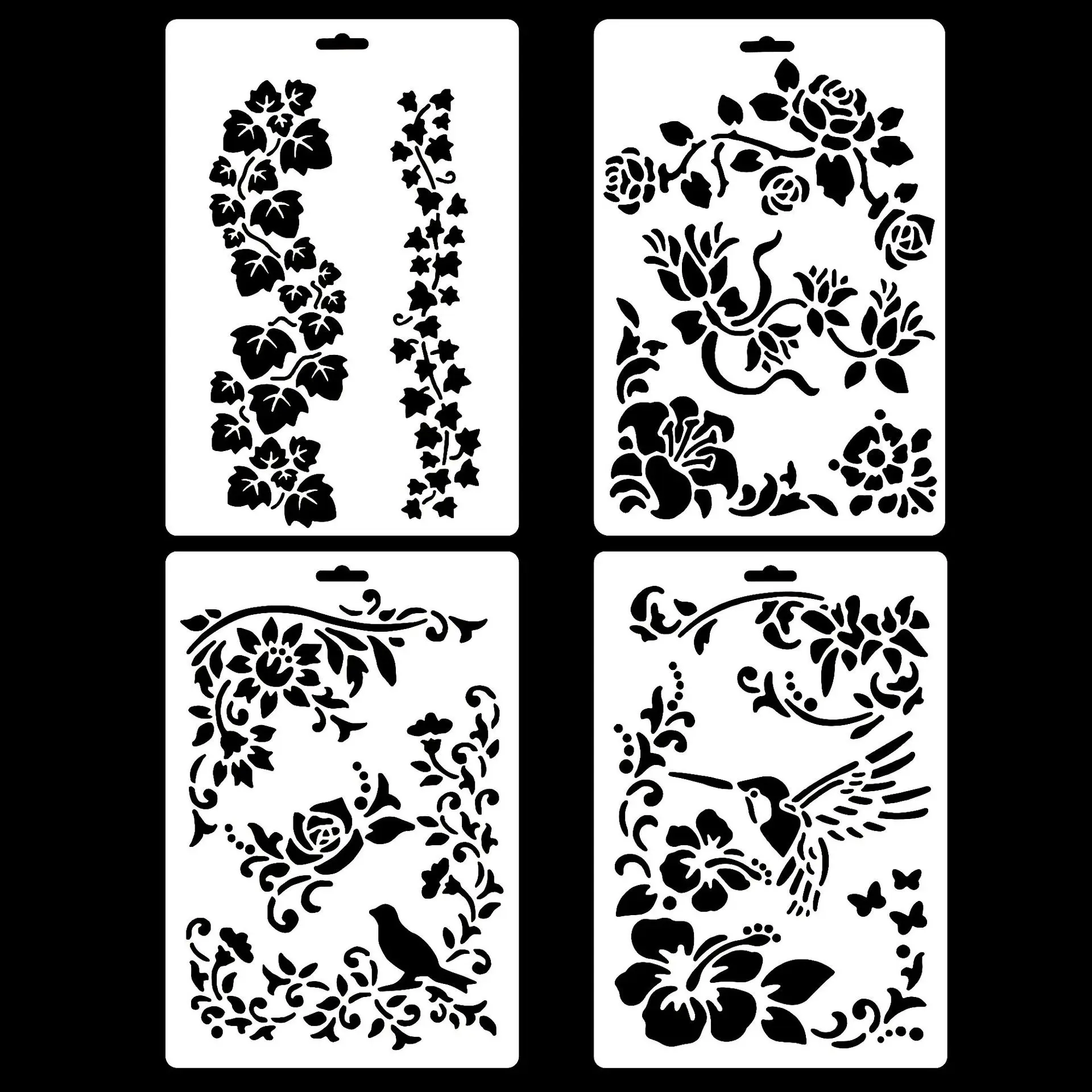 

New 4Pcs/Set A4 Ivy Grape Leaves Bird DIY Layering Stencils Painting Scrapbook Coloring Embossing Album Decorative Template