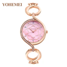 Assistir Mulheres moda de Luxo Flor Rosa Pulseiras de Cristal Relógio De Pulso de Quartzo As Mulheres Se Vestem de Negócios Relógio Ocasional
