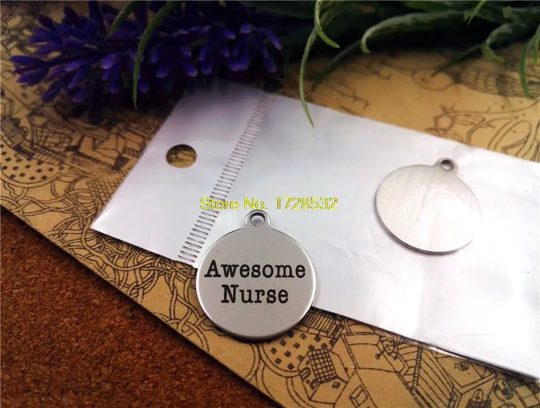 

20pcs--20mm stainless steel circle round "Awesome nurse"one side DIY Charms Pendants