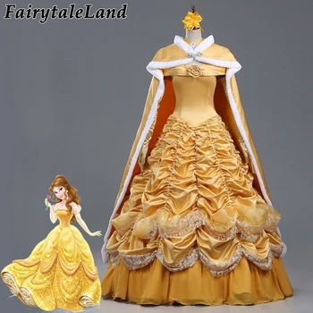 

Beauty and the Beast Costume Fancy Halloween Princess Costumes for Women Cosplay Dress Yellow Belle Outfit Cape Fancy Cloak