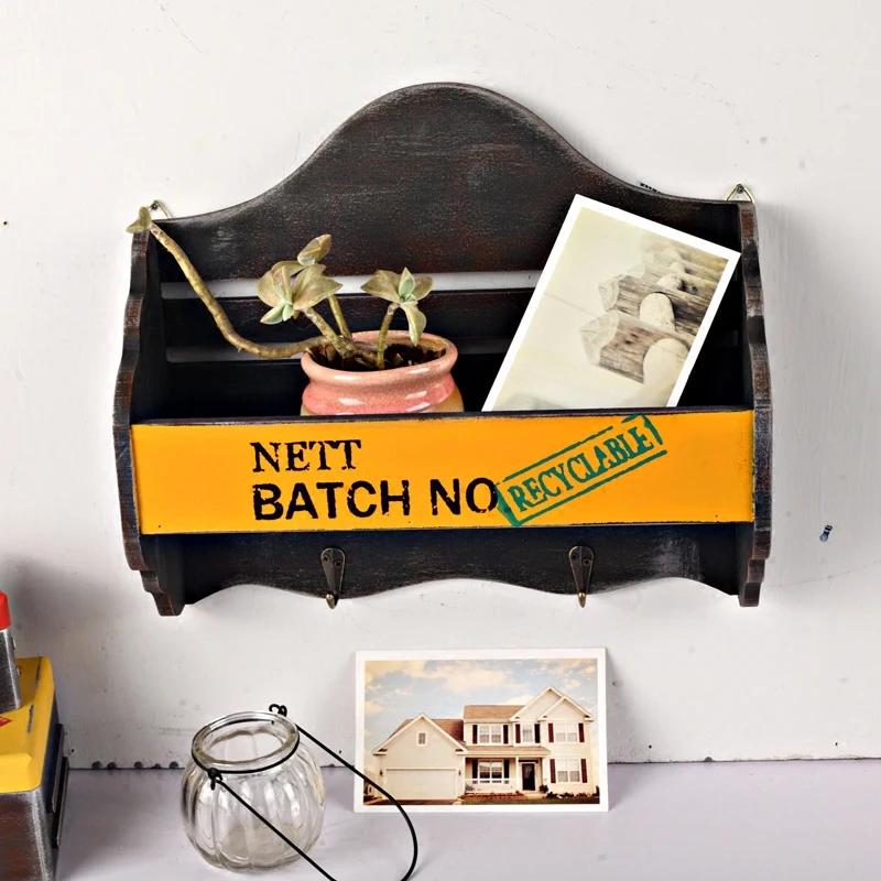 الأمريكية الرجعية الجدار شنقا زهرة تخزين الرف مع 2 خطاف غرفة المعيشة زخارف الجدران مجلة حامل معطف الملابس المنظم