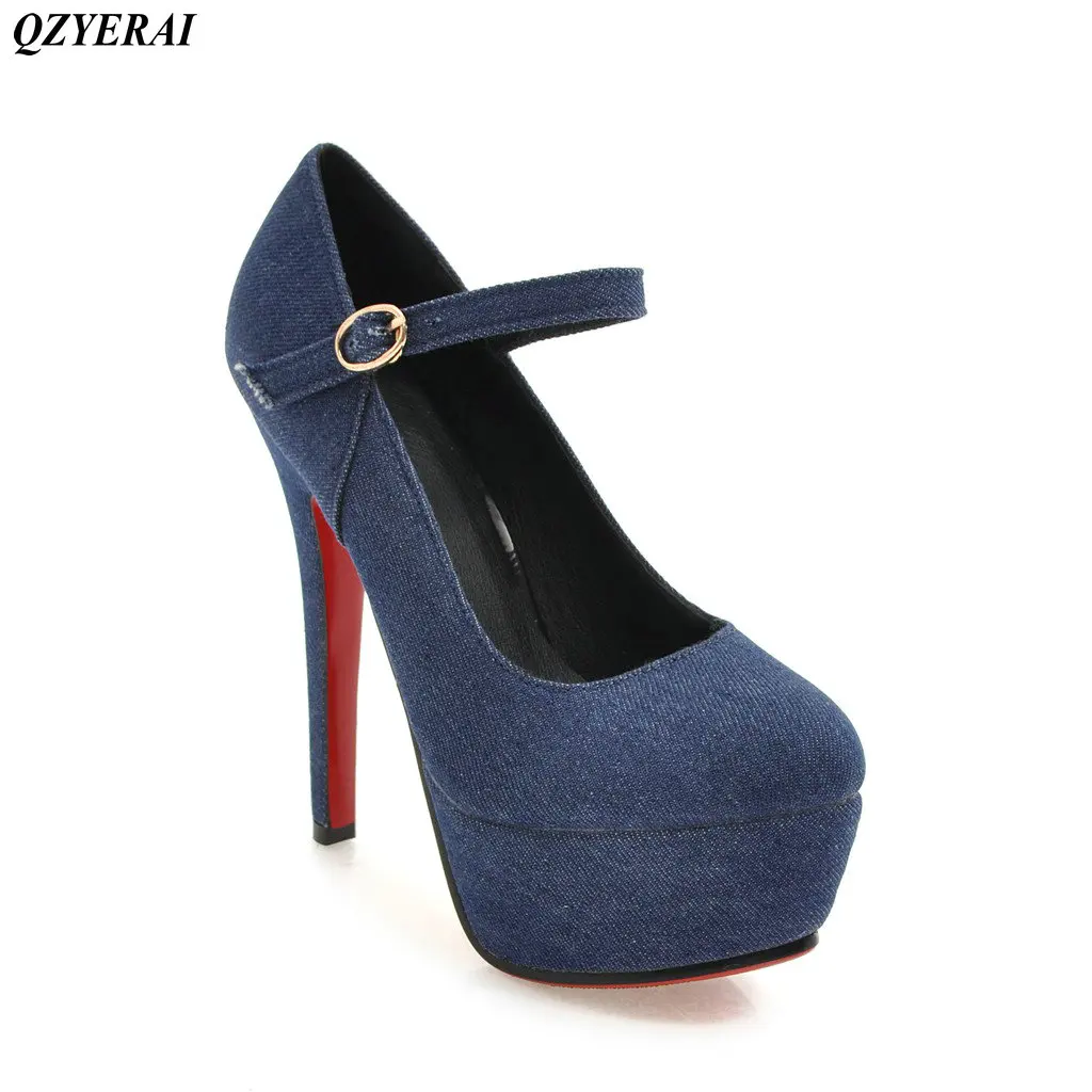 

QZYERAI New spring and summer fine and women's single shoes high heels denim material production womens shoes fashion sexy