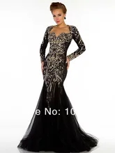 Luxus Kristalle Maß Long Sleeve Abendkleid Open Back Sexy Black Mermaid Langen Abendkleid 2016 Neue Ankunft