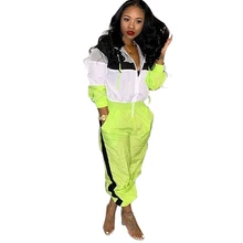 2019 spring women's hooded casual jumpsuit stitching contrast color sexy jumpsuit long sleeve pants tights contrast tipping flutter sleeve wrap jumpsuit