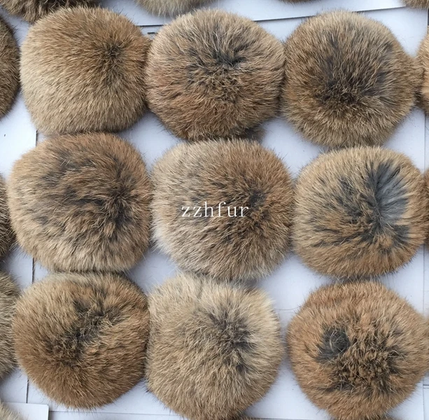 

Genuine rabbit fur pompom 2pcs/lot 10cm natural yellow color super large key chain hats bags accessory with loops