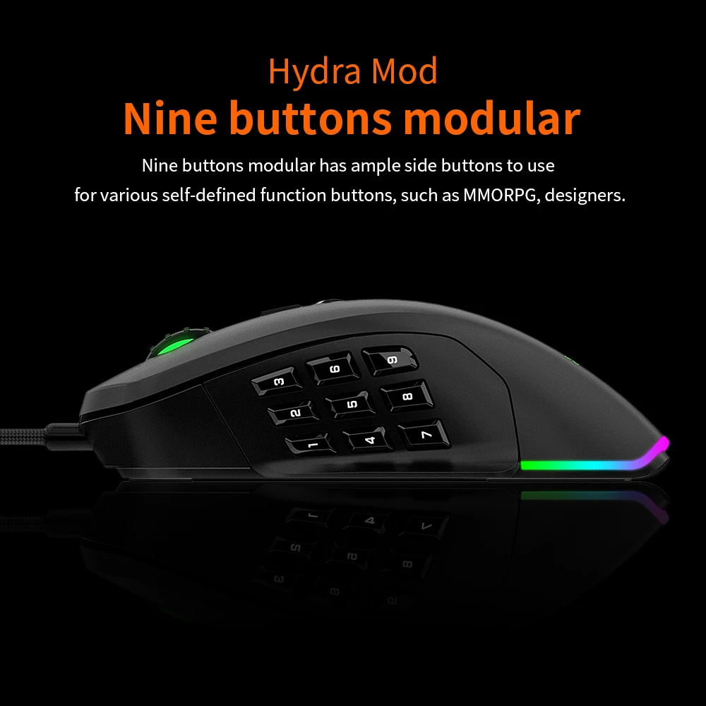 Ajazz 5000 dpi USB Проводная игровая мышь с RGB подсветкой со сменными боковыми кнопками и модулем RGB с эффектом стримера, игровая мышь