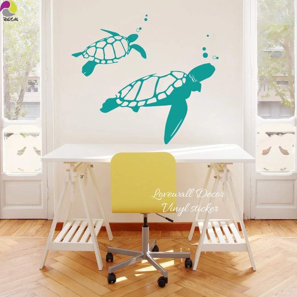 Cartoon Swimming Turtle Wall Sticker Baby Nursery Kids Room Bedroom Underwater Ocean Fish Animal Wall Decal decoration Vinyl