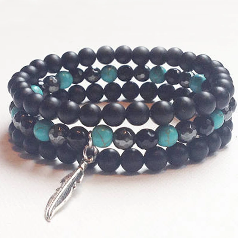 3 Bracelets set Matte Black onyx malas Mens black jewelry Mens gift T