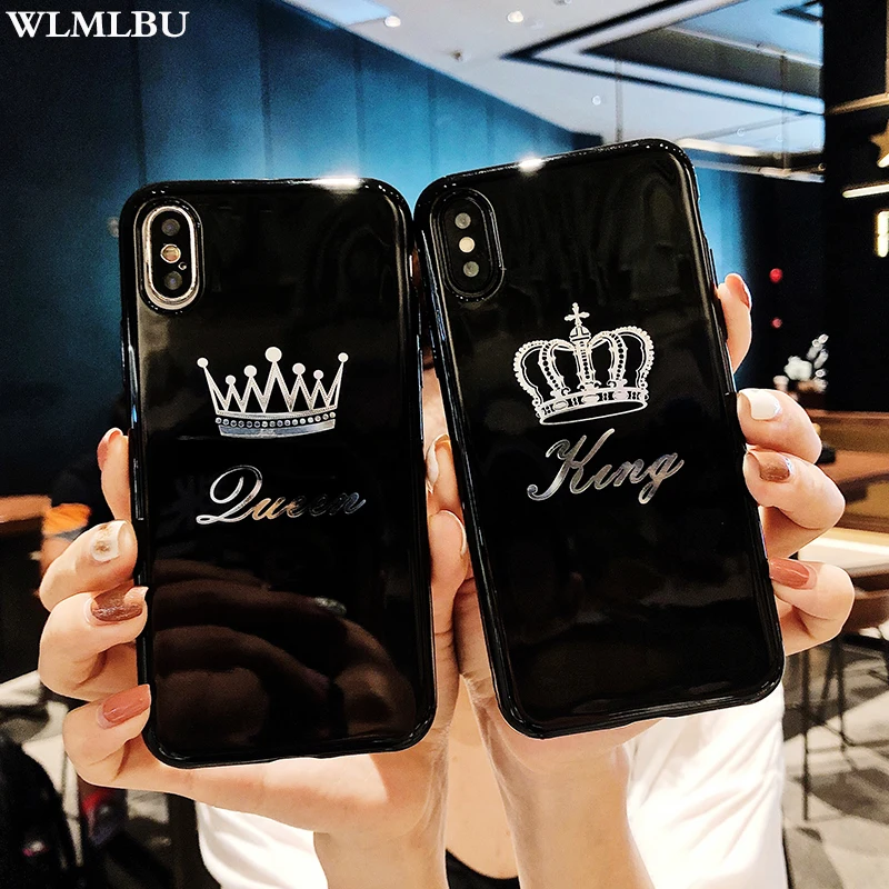 Глянцевый чехол с короной для iPhone 8 Plus X XS XR MAX милый мягкий из ТПУ 6S 6 7 черный |