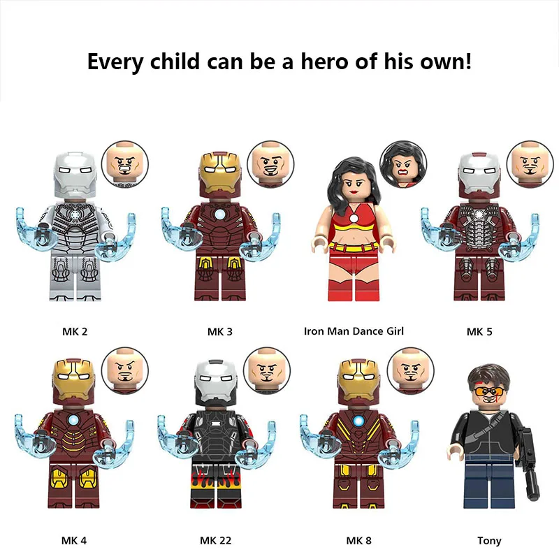 For Legoings Iron man MK series figureS super hero Iron Man dance girl tony legoingS Model Building kits Blocks child gift toy