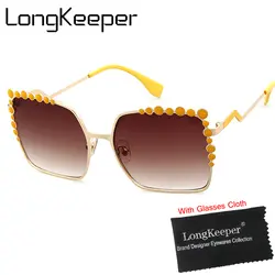 LongKeeper Мода 2017 г. квадратные металлические жемчужные украшения Солнцезащитные очки Для женщин бренд Дизайн солнцезащитные очки gafas-де-сол