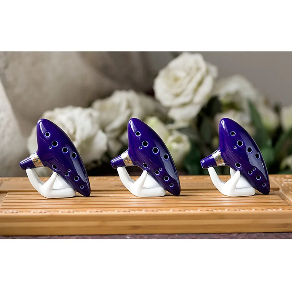 

1pcs 12 Hole Ocarina Instrument Ceramic Alto C Legend of Zelda Ocarina Flute Blue with box Drop shipping