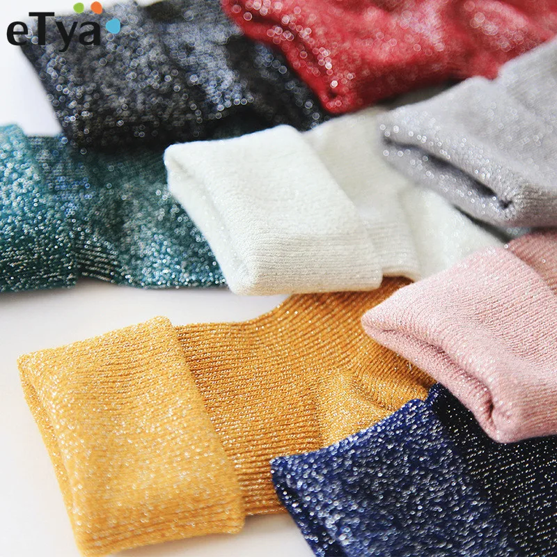 

eTya 2019 Autumn Winter Fashion Sequins Socks For Women Teenager Girl Female Student Casual Shiny Cotton Art Short Socks Sox