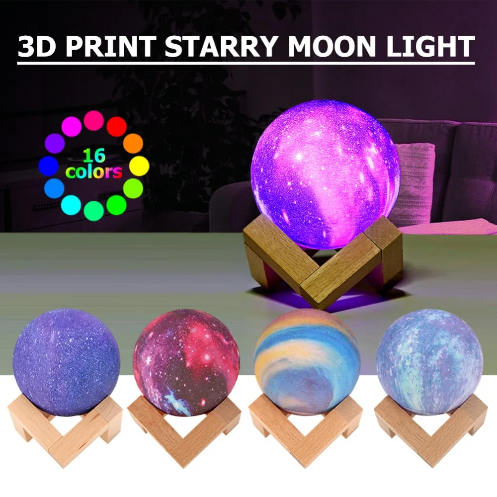 

3D Print Star Moon Lamp 16 Colorful Change Touch Home Decor Creative Gift Remote Control Led Night Light Galaxy Lamp Dropship