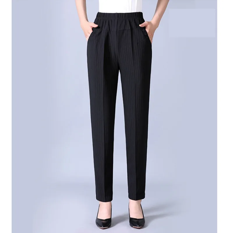 Middle-aged Women Autumn Winter Trousers Big size Loose Plus velvet Elastic Waist Pants Black Femal