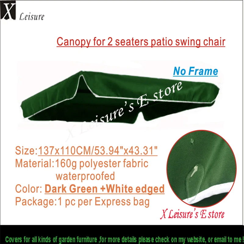 

Canopy for 2 seaters patio swing chair,Dark green color Canopy,water proofed polyester canopy