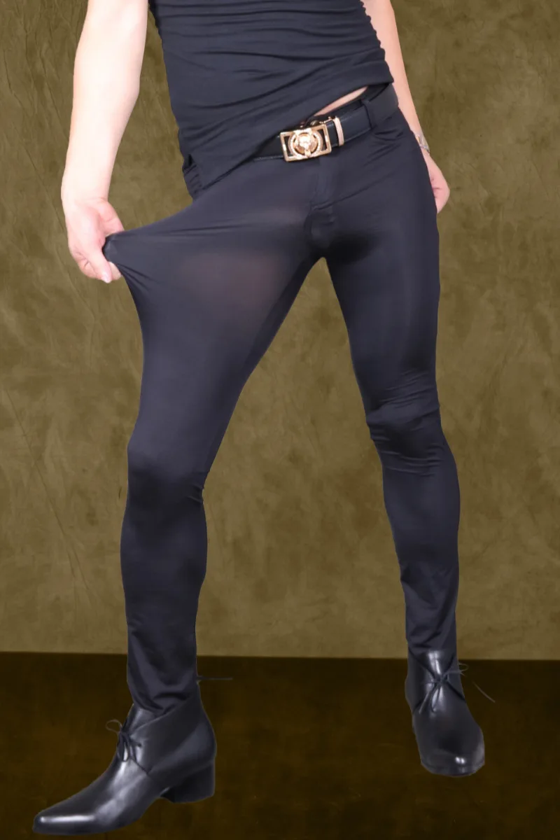 Сексуальные мужские длинные колготки прозрачный ледяной шелк брюки мужские блестящие высокие эластичные брюки карандаш плотные брюки ультратонкие гей одежда