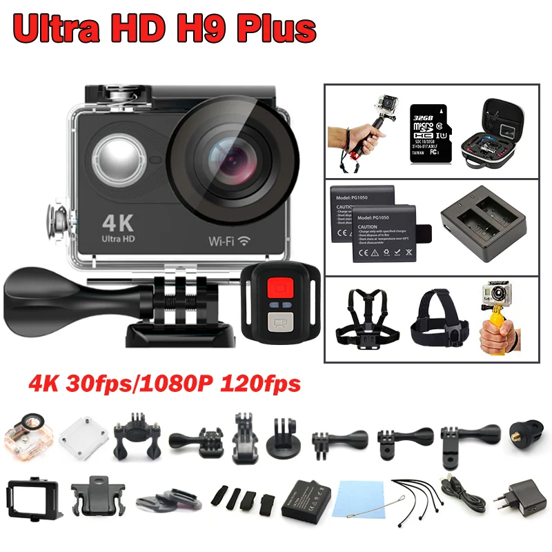 2017 New!Action Cameras deportiva Original EKEN H9 plus remote Ultra HD 4K WiFi 1080P/120fps 2.0 LCD DV Sport Camera Helmet Cam