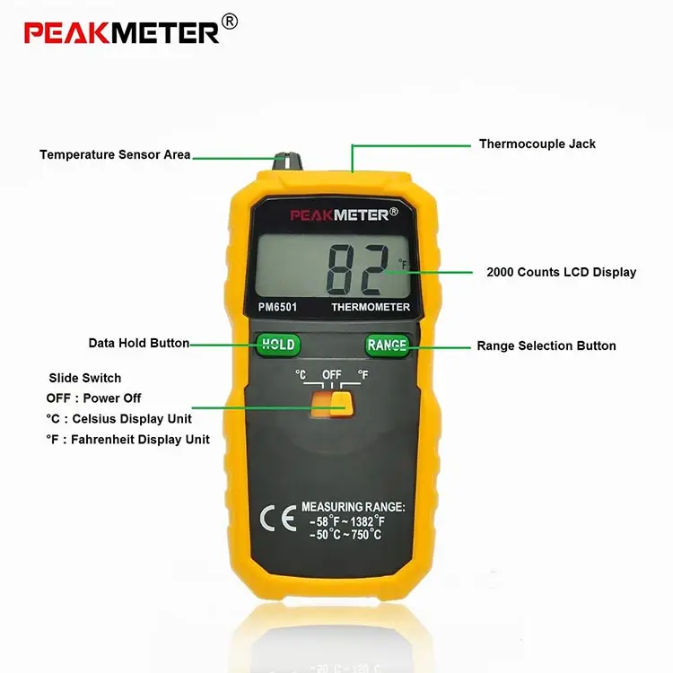 Официальный PEAKMETER PM6501 ЖК-дисплей цифровой термометр с K типа термопары Termometro с удержанием данных