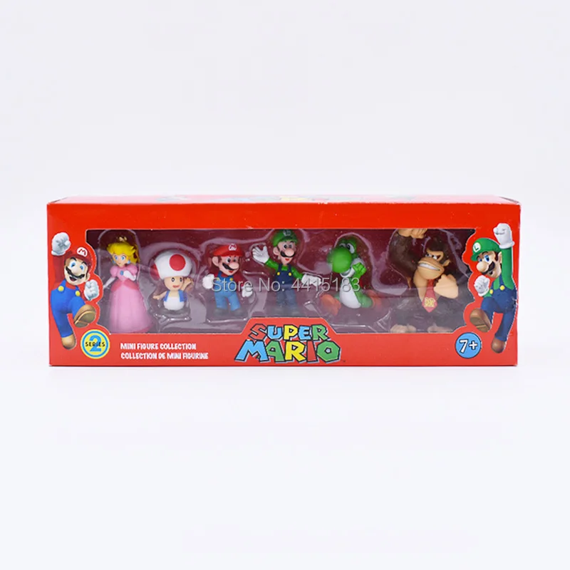 6 pcs/set Anime Super Mario Bros Peach Donkey Kong Yoshi Luigi Toad PVC Action Figure Doll Collectible Model Toy Christmas Gift