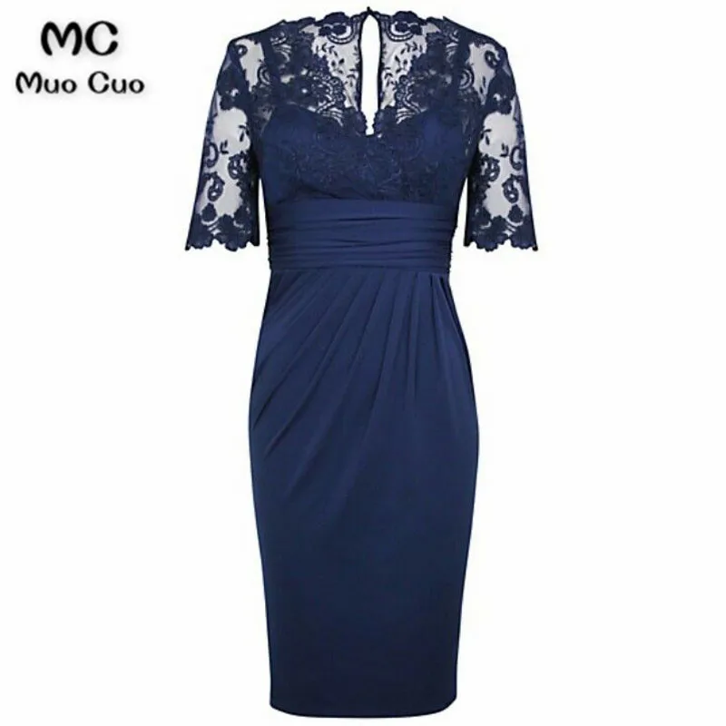 dark blue Mocuo Иллюзия мать невесты платья с кружевом Половина рукава женские Vestidos темно-синие вечерние платья - Цвет: dark blue