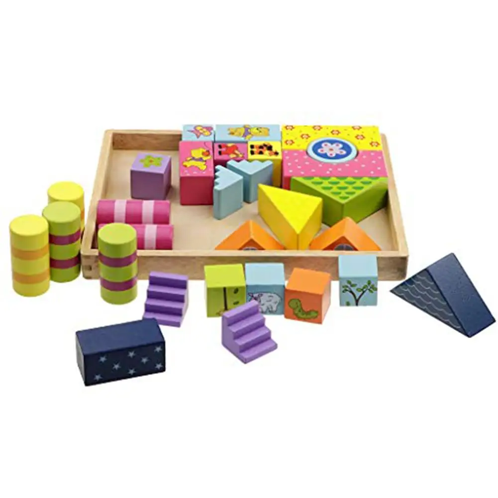

Colorful Animal Pattern Solid-Wood Building Blocks with Storage Tray blocks toys for children