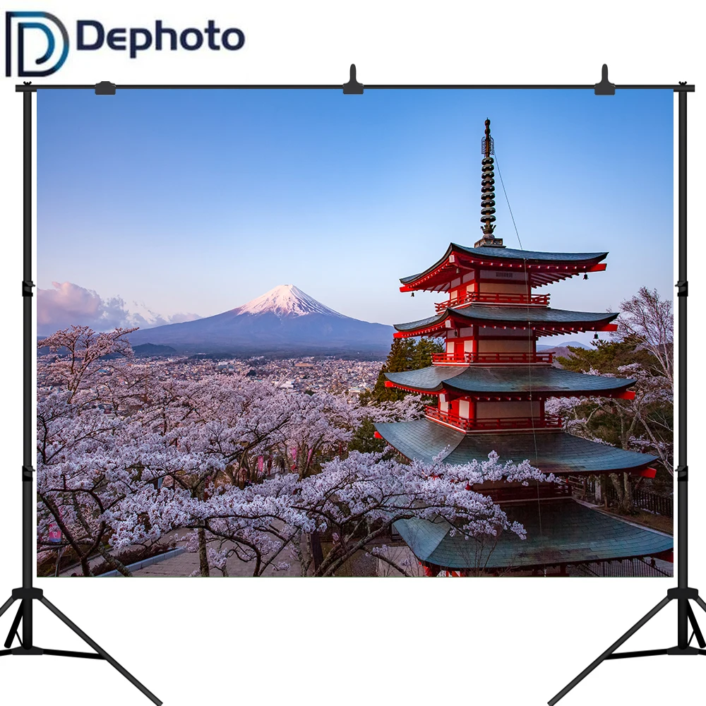 Виниловый фон для фотосъемки Dephoto с изображением архитектуры Fuji Сакура Снежная