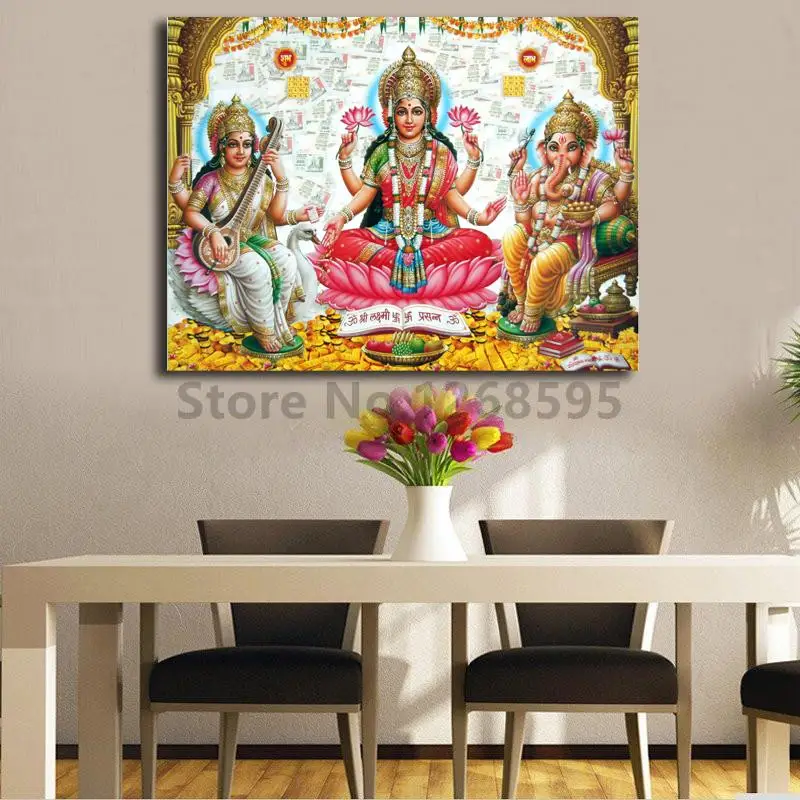 Shri Lakshmi Devi Saraswati Ganesh холст картина печать гостиная домашний декор Современное