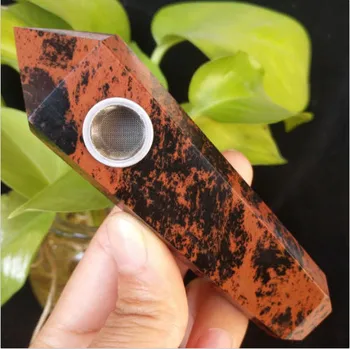 

Natural red obsidian quartz crystal pipe quartz pipe reiki healing