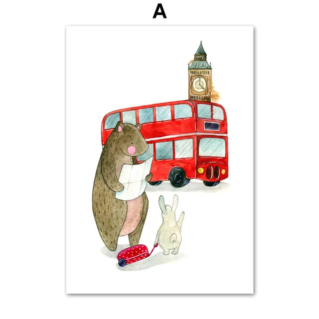 Watercolor-Bear-Rabbit-Bus-Motivational-Quotes-Wall-Art-Canvas-Painting-Nordic-Posters-And-Prints-Wall-Pictures.jpg_640x640