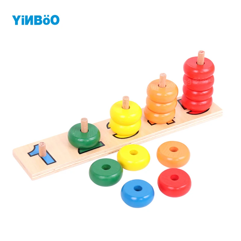 

Montessori Educational Wooden Toy Counting Disks Stacking Sorting Board Building Early Childhood Preschool Kids