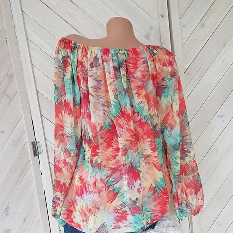 زائد حجم بوهو السيدات أعلى 5XL المعتاد النساء البلوزات عارضة الشاطئ طويلة الأكمام الخامس الرقبة قميص فضفاض خمر طباعة الصيف blusas