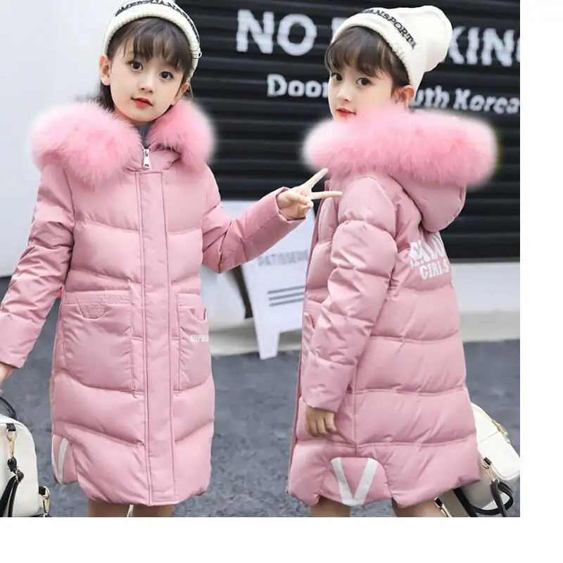 

2017 Winter Russia Children Long Duck Down&Parkas Thicken Girls Down Jackets Baby Winter Coat Detachable Fur Collar Outwear